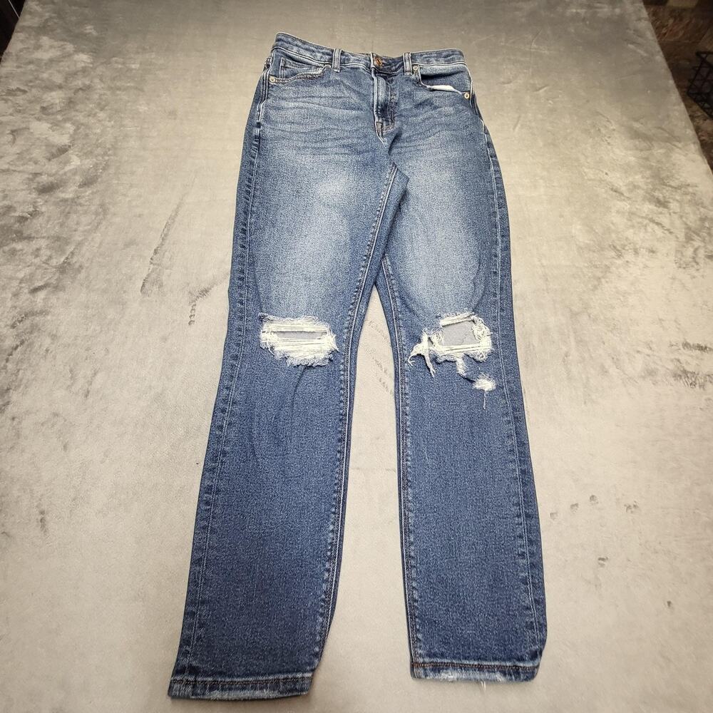 American Eagle Jeans Womens 2 Blue Mom High Rise Relaxed Stretch Distressed